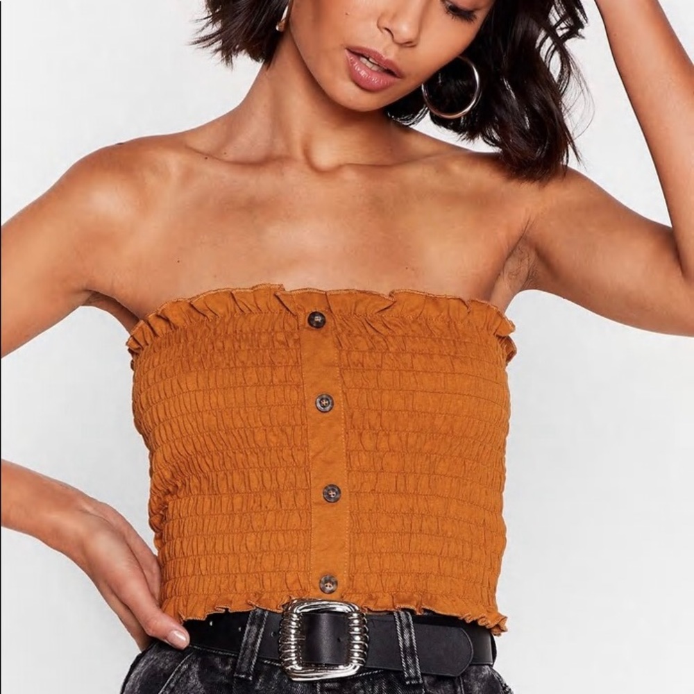 [New] Brave Soul Shirred Bandeau Top (Orange, size:XS)